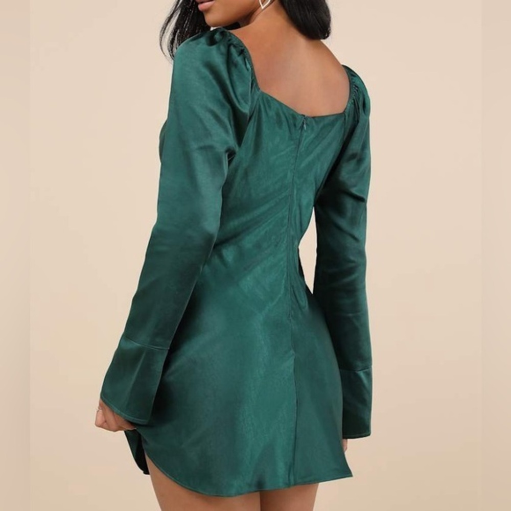 NEW Lulus Sensational Fate Emerald Green Satin Cowl Neck Mini Dress Sz Small